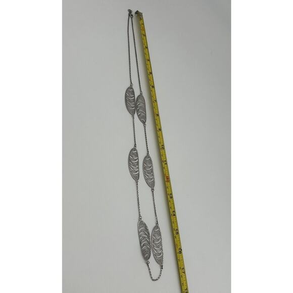 Sterling Leaf Wispy Oval Station Modernist Necklace Marked RCI 925 Italy 35in - Picture 12 of 15